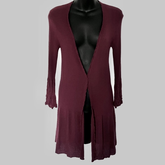 Women’s Knit Wrap Sweater/Belted Jacket/Long Cardigan in Burgundy (Size Small) - Picture 7 of 13
